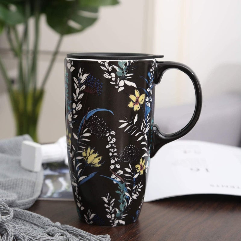 TZSSP Coffee Ceramic Mug Porcelain Latte Tea Cup With Lid 17oz,Novelty Coffee Mug - Image 1